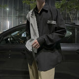 WIAOFELLAS  -  Korean Men's Spring and Autumn Square Collar Print Fashion and Versatile Loose and Casual Two-piece Long Sleeved Shirts