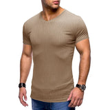 WIAOFELLAS  -  Summer Men's T Shirts Sports and Fitness Short-sleeved T-shirts European and American Men Slim V-neck Top Ice Silk Tshirt