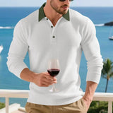 WIAOFELLAS  -  New Autumn Casual Men Polo Shirt Urban Chic Patchwork T-shirts High Quality Long Sleeve Tops Hot Sale All-match Holiday T-shirt