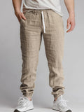 Wiaofellas  -  Sports Breathable Loose Drawstring Trousers For Men Spring Summer Daily Casual Solid Color Linen Pants Mens Leisure Linen Pants