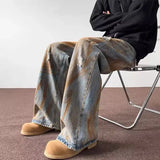 WIAOFELLAS  -  Tie Dye Ripped Jeans Men's Straight Leg Trendy Brand Retro and Cool Casual Hip-hop High Street Pants