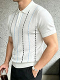 Wiaofellas  -  Daily Business Lapel Knitted Polo-shirts Mens Trendy Striped Hollow Out Short Sleeve Tops Men Summer Breath Knit Blouse