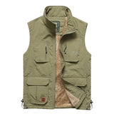 WIAOFELLAS  -  Spring and Autumn Vest Men's Multi Pocket Straight Bottom Loose Standing Neck Solid Cardigan Large Sweetheart Tank Top