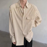 WIAOFELLAS  -  Stylish Mens Long Sleeve Shirts Spring Autumn Outdoor Casual Buttoned Lapel Cardigan Tops Men Trendy Striped Printing Shirt