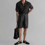 WIAOFELLAS  -  Men's Knitted Hollow Short-Sleeved Polo Shirt American Retro Fashion Trend Street Loose Breathable Casual Niche New Men's Tops