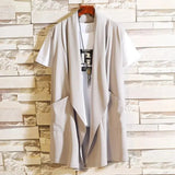 WIAOFELLAS  -  Men Fashion Long Vest Sleeveless Jacket Cardigan Male Nightclub Singer Stage Costume Korean Casual Gilet Cloak Colete Masculino
