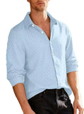 2025 New Jacquard Long Sleeve Button Cardigan Jacket Men's Solid Color Casual Sports Loose Men's Shirt