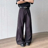 WIAOFELLAS  -  American Style Men's Suit Pants Vertical Rivets Design Solid Color Machete Pants Straight Leg Loose Male Bottom New