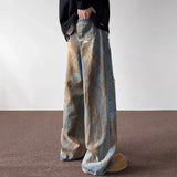 WIAOFELLAS  -  Tie Dye Ripped Jeans Men's Straight Leg Trendy Brand Retro and Cool Casual Hip-hop High Street Pants