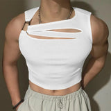 WIAOFELLAS  -  Summer Men Tank Tops Hollow Out Solid Color Sleeveless Male Vests Sexy 2025 Knitted Fashion Crop Tops Men Streetwear