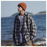 WIAOFELLAS  -  American retro plaid shirt men's autumn and winter thickened and fleece warm, trendy loose and casual long-sleeved shirt jacket