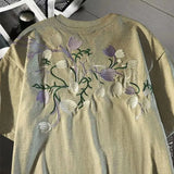 WIAOFELLAS  -  Beautiful Flower Printed Pure Cotton Men T-shirt Casual Breathable Soft Short-sleeved Top Loose Comfortable Oversized T Shirt