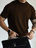 Wiaofellas  -  Summer New Men's Cool Breathable Knit T Shirt  Slim Fit Mock Neck Short Sleeve Casual Workwear Top