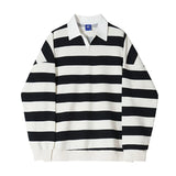 Wiaofellas  -  Men's Japanese Style Striped Lapel Sweatshirt Casual Male Personality Men Clothing Spring Pullovers Sweatshirts