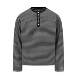 Wiaofellas  -  American Henley Collar Striped Long-sleeved T-shirt for Men Autumn Lazy Style Sweatshirt