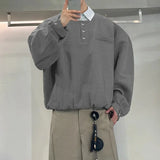 WIAOFELLAS  -  Men Shirt Striped Patchwork Lapel Long Sleeve Loose Men Clothing Streetwear Korean Style Fashion Casual Tops Male Shirts