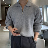WIAOFELLAS  -  Black Lapel Sweater Men Warm Zipper Knitted Pullover Men Streetwear Korean Loose Long Sleeved Sweater Mens Jumper Clothes