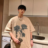 Wiaofellas  -  Rose High Street Short-sleeved T-shirt Men's Summer Loose and Versatile Casual Top