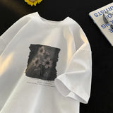 Wiaofellas  -  Oil Painting Printed Pure Cotton Short-sleeved T-shirt Men's New Summer Loose Top