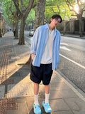 WIAOFELLAS  -  Blue Long Sve irt Jaet for Men Summer Casual Sun Protection Loose Fit Youthful Sle Faionable Flip Collar Top