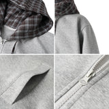 WIAOFELLAS  -  Plaid Splicing Hooded Cardigan Jacket Men 2025 New Japanese Streetwear Loose Casual Jacket Couple Hoodie Male Outerwear