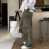 WIAOFELLAS  -  Spring New Fashion Men's Casual Trendy Solid Color Loose Wide Leg Spliced Straight Cargo Denim Trousers Male Jeans Pants Clothes