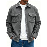 Wiaofellas  -  Men Fleece Shacket Jacket Autumn Winter Lapel Collar Coat Pockets Button Up Casual Loose Overshirt For Daily Streetwear