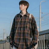 Wiaofellas  -  Plaid Shirt Long Sleeve Men's High-end Handsome Trendy Yuppie Jacket