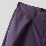 WIAOFELLAS  -  Men Wide Leg Pants Solid Color Button Joggers Loose Trousers Men Streetwear Pleated Fashion Casual Male Pants S-5XL