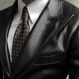 Wiaofellas - Single-breasted Lapel Leather Jacket Leather Blazer Jacket Men Black Leather Coat Casual Korean Chaquetas Hombre Motorrad Blazer