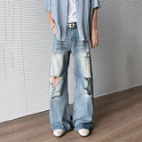 WIAOFELLAS  -  Summer Men's Denim Pants Washing Holes Design Gradient Color Worn-out Bottom Loose Male Wide Leg Jeans Fashion