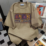 WIAOFELLAS  -  Men Clothing T Shirts New Summer High-end Designed Loose Casual Pure Cotton Cartoon Letters Doodle Print Short-sleeved T-shirt