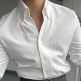 Wiaofellas  - Fashion Elegance Solid Color Shirts Men Dress Commuter White Shirt Casual Business Shirt Stylish Men's Camisa Social Masculina