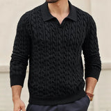 WIAOFELLAS  -  Fall Winter Daily Casual Mens Knit Polo Shirts Slim Fit Long Sleeve Buttoned Lapel Sweaters Men Stylish Solid Color Knitted Tops