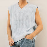 WIAOFELLAS  -  Men's Color Matching Knitted Sleeveless Vest Retro Fashion Trend Simple Casual Loose Breathable 2025 Summer New Men's Tops