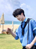 WIAOFELLAS  -  Blue Sun Protection irt for Men Summer Trendy Loose Fit Long Sve Youthful Sle Clean Cut Boys Faion Outerwear