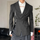 WIAOFELLAS  -  Men Irregular Blazer Striped Lapel Long Sleeve Casual Suit Men Streetwear Hollow Out Fashion Male Thin Coats Blazer