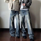 Wiaofellas  -  Men American Vintage Washed Jeans Mark Loose Straight Leg Trousers Cleanfit Baggy Denim Pants Male Streetwear Long Pants