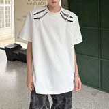 WIAOFELLAS  -  Stylish Men's T-shirts Metal Buckle Patchwork Round Collar Solid Color Niche Tops Short Sleeved Loose Male Tees