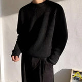 Wiaofellas  -  Streetwear Fashion Mens Knit Sweaters Spring Autumn Casual Solid Color Long Sleeve Jumper Tops For Men Stylish Textured Sweater