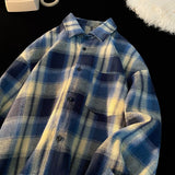 WIAOFELLAS  -  Leisure Plaid Shirt Autumn New Men's Long Sleeve Shirt Tide Street Color Collision Cardigan Jacket Loose Fit Unisex Shirts