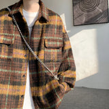 WIAOFELLAS  -  Winter Woolen Coat Men Warm Retro Thick Plaid Woolen Jacket Men Streetwear Korean Loose Short Woolen Coat Mens Thicken Jackets