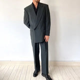 WIAOFELLAS  -  Loose Dark Grey Double Breasted Men Suit Two Pieces(Jacket+Pants) Lapel Outfits Casual Party Prom Wedding Set
