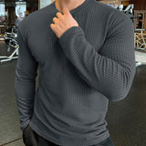 WIAOFELLAS  -  Spring Autumn Casual T-Shirt Men Long Sleeves Solid Shirt Fitness Bodybuilding Tees Tops Male Fashion Slim Stripes Tshirts
