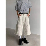 WIAOFELLAS  -  New Summer Men's Casual Shorts Solid Color Splicing Raw Edge Casual Bottom Straight Leg Loose Male Trousers Simple