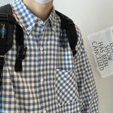 WIAOFELLAS  -  Spring Autumn Men's Shirt New Fashion Plaid Lapel Chest Pocket Casual Comfortable Jacquard Outdoor Long Sleeve Tops C129