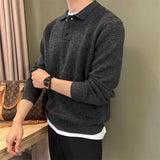 WIAOFELLAS  -  Korean New Men's Polo Neck Sweater Luxury Knitted Long Sleeve Pullover Autumn Casual Solid Color Streetwear Leisure Knitwear Top