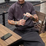 WIAOFELLAS  -  Casual Solid Color Mock Neck T Shirts Men Knitted Short Sleeve Slim Fit Pullover Top Men Spring Summer Stylish Knit T-shirt