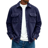 Wiaofellas  -  Men Fleece Shacket Jacket Autumn Winter Lapel Collar Coat Pockets Button Up Casual Loose Overshirt For Daily Streetwear