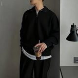 Wiaofellas  -  Men Sweater Solid Color Zipper Long Sleeve Knitted Male Pullovers Streetwear Korean Style Fashion Casual Men Clothing